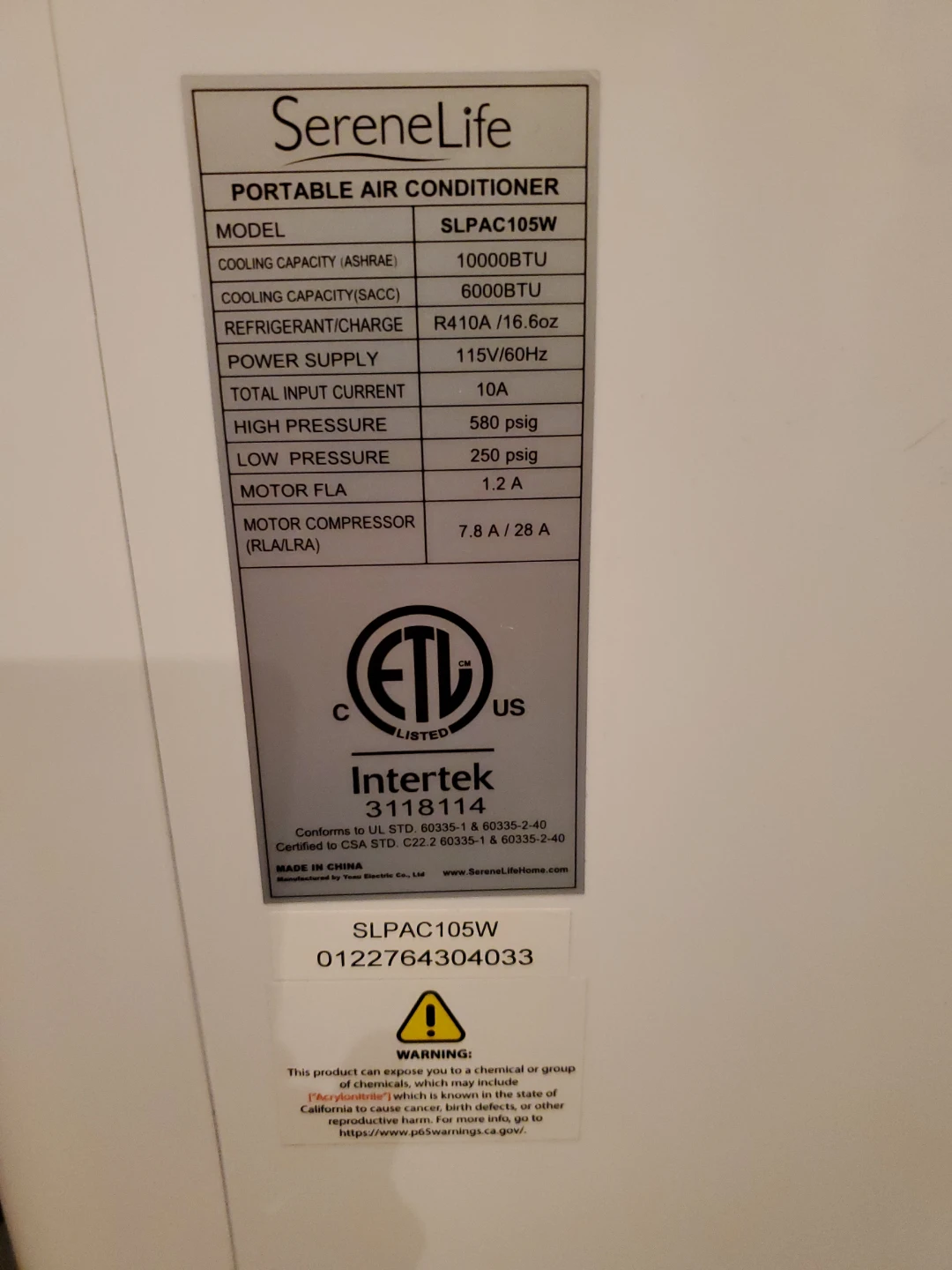 SereneLife Portable Air Conditioner SLPAC105W - photo 5