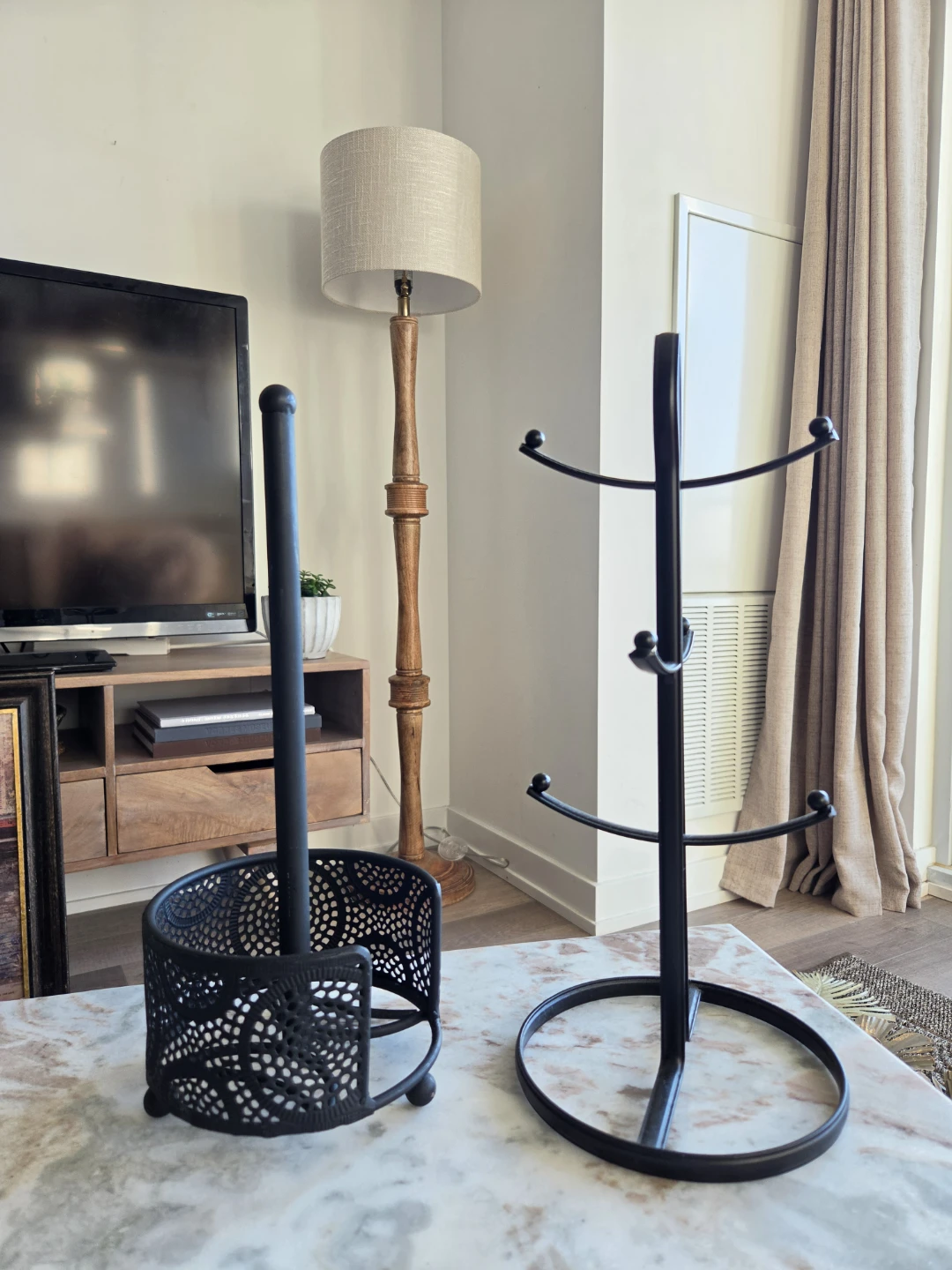 Black Metal Kitchen Set - Mug Tree & Paper Towel Holder