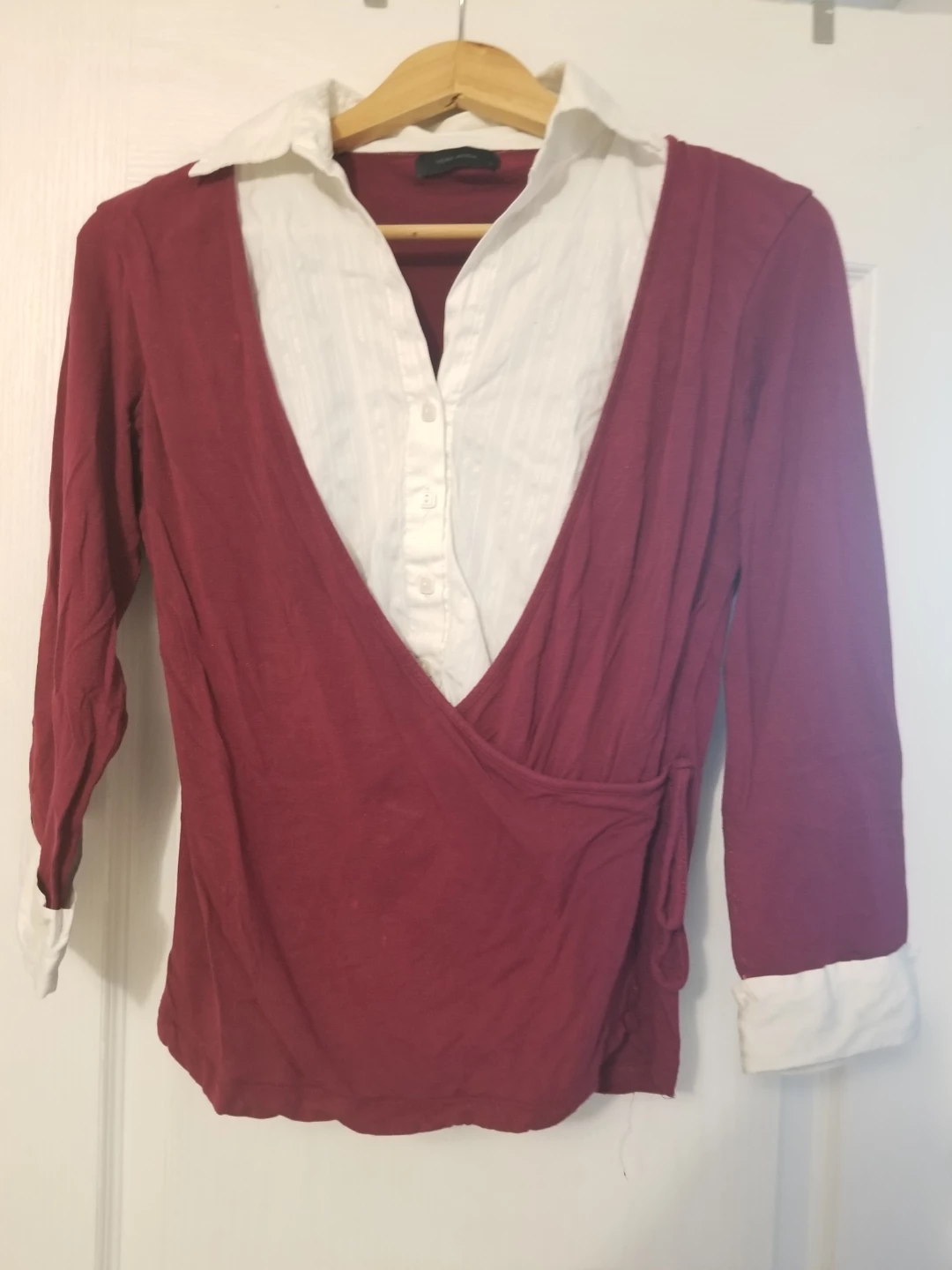 Maroon and White Faux Wrap Top VERO MODA