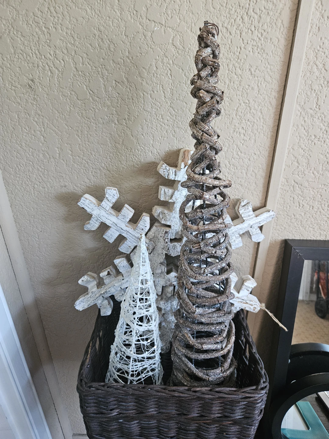 Rustic Twig Christmas Tree and Wooden Snowflake Decor