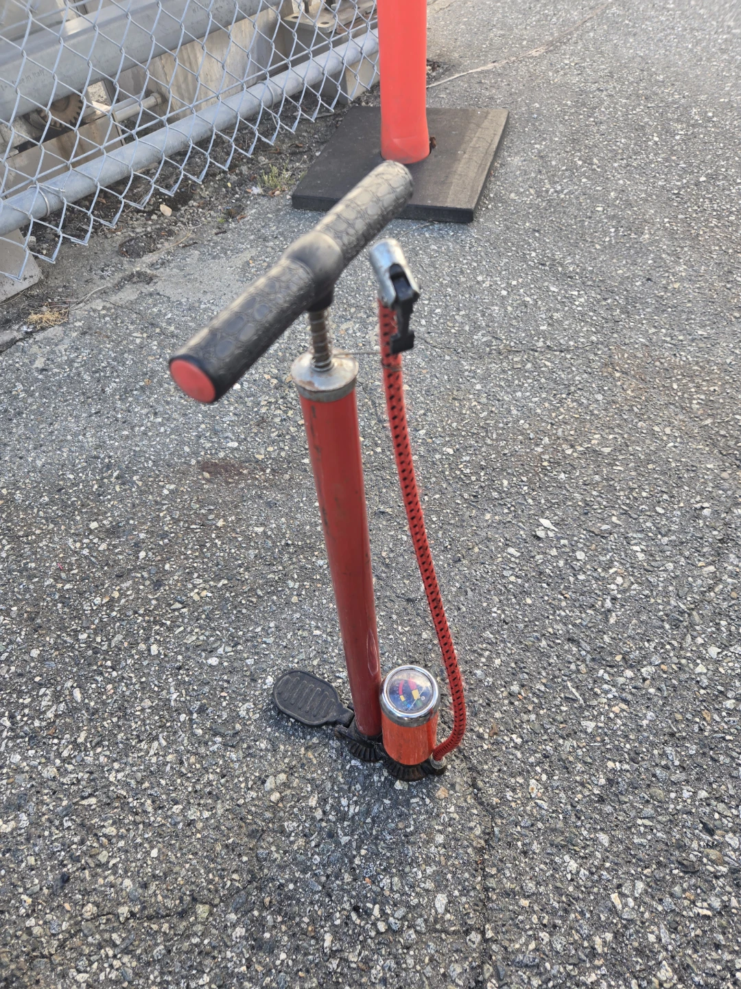 Red Floor Bike Pump with Gauge