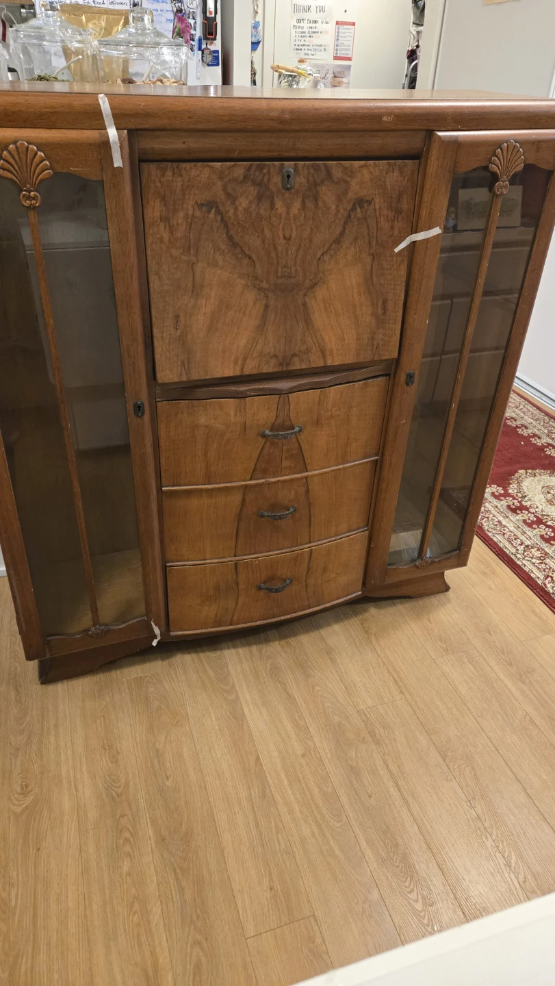 Vintage Wood Secretary Desk with Glass Cabinet Doors - photo 2