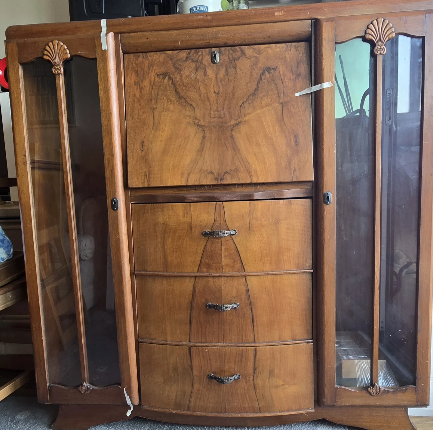 Vintage Wood Secretary Desk with Glass Cabinet Doors - photo 4