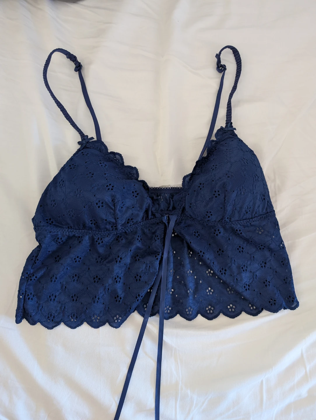 Cotton On Summer Cute Eyelet Crop Top Navy Lace Bralette Top 16"