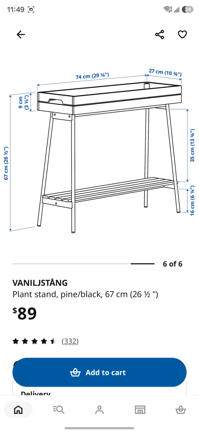 VANILJSTÄNG Plant stand, pine/ black, 67 cm (26 1½/2 ")