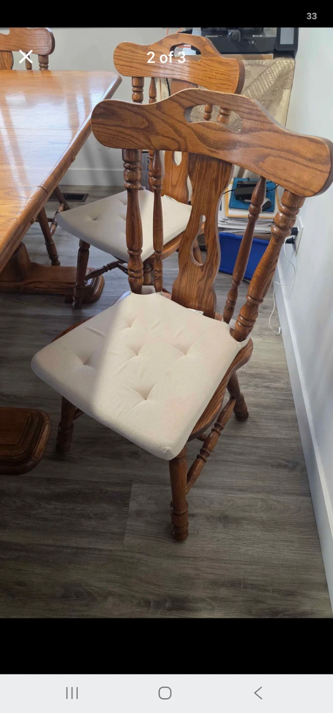 Solid Oak Wooden Dining table w/Chairs with Cushions (Set of 6) - photo 2
