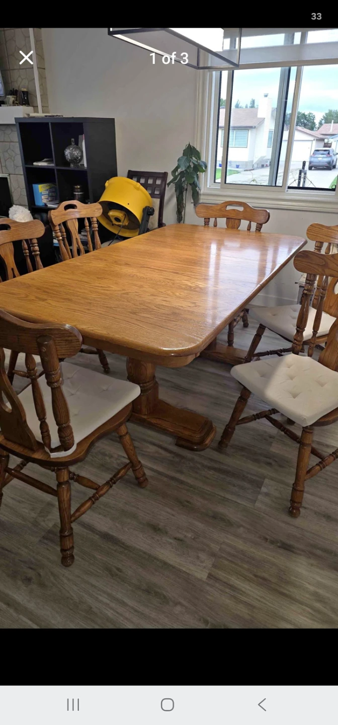 Solid Oak Wooden Dining table w/Chairs with Cushions (Set of 6) - photo 3