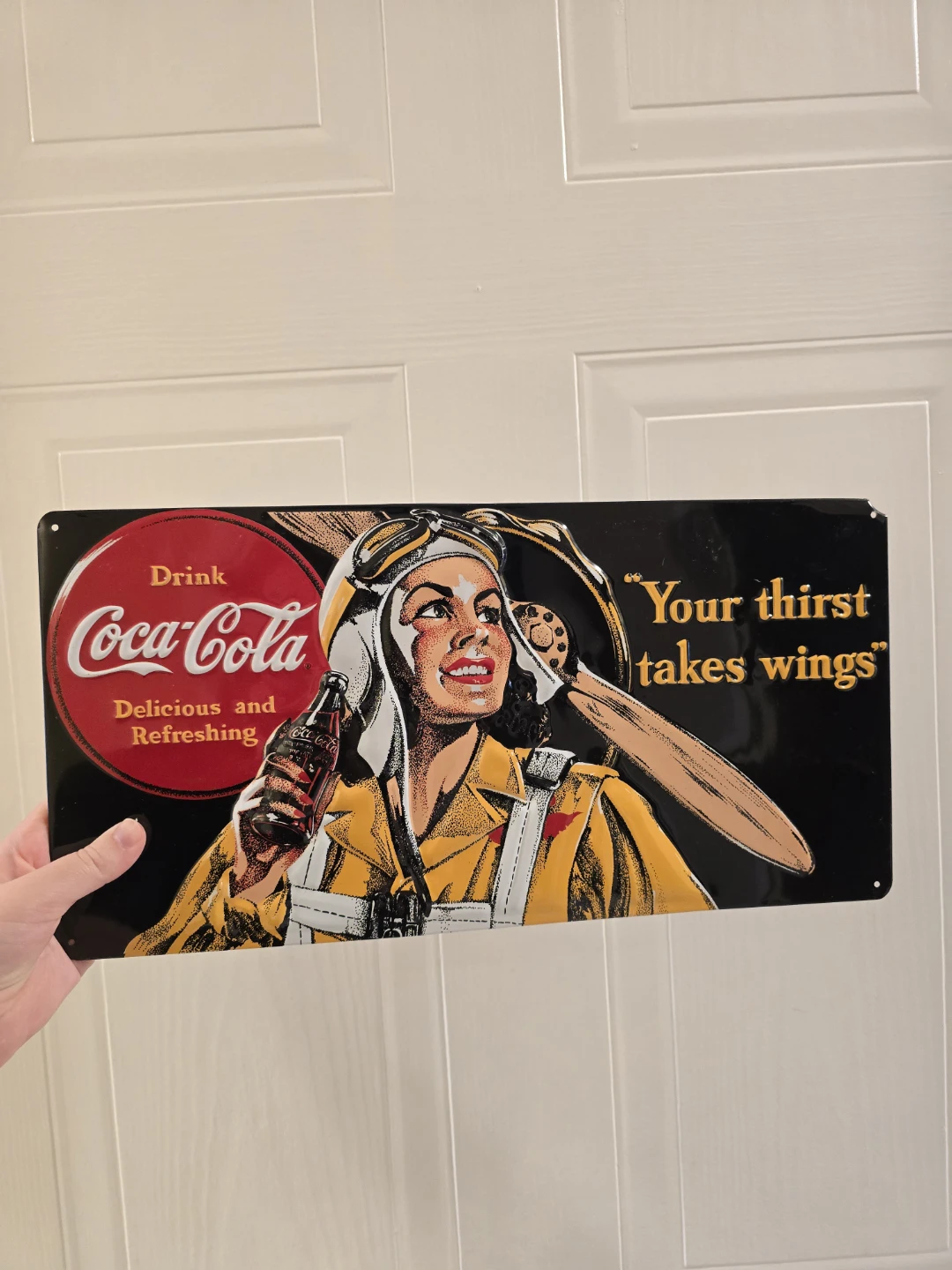 Coca-Cola Aviator Woman Tin Sign