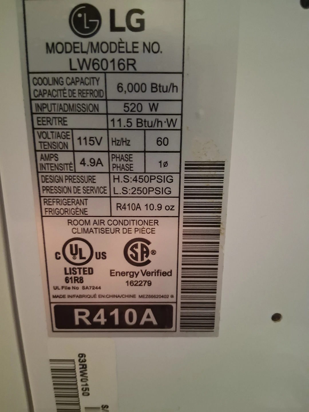 LG LW6016R Window Air Conditioner - photo 5
