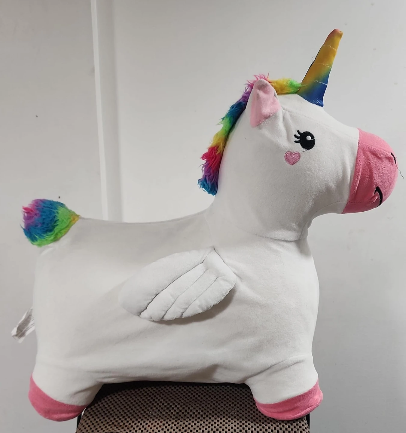 White Unicorn Plush Toy with Rainbow Mane and Tail