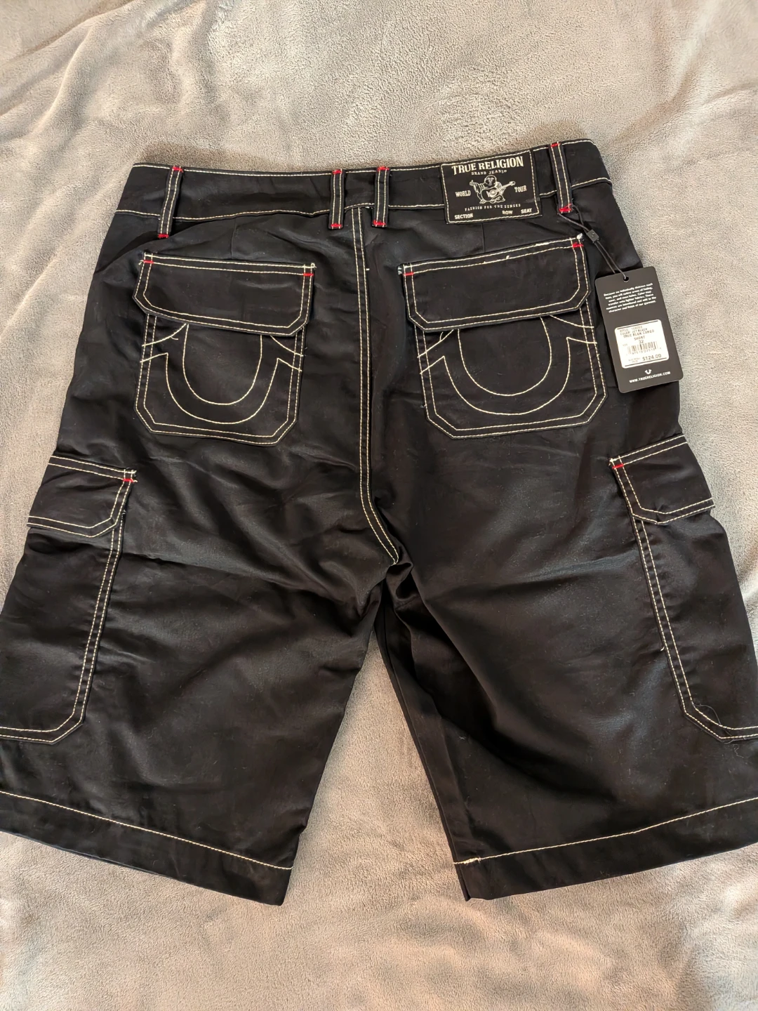 True Religion Black Cargo Shorts Size 32