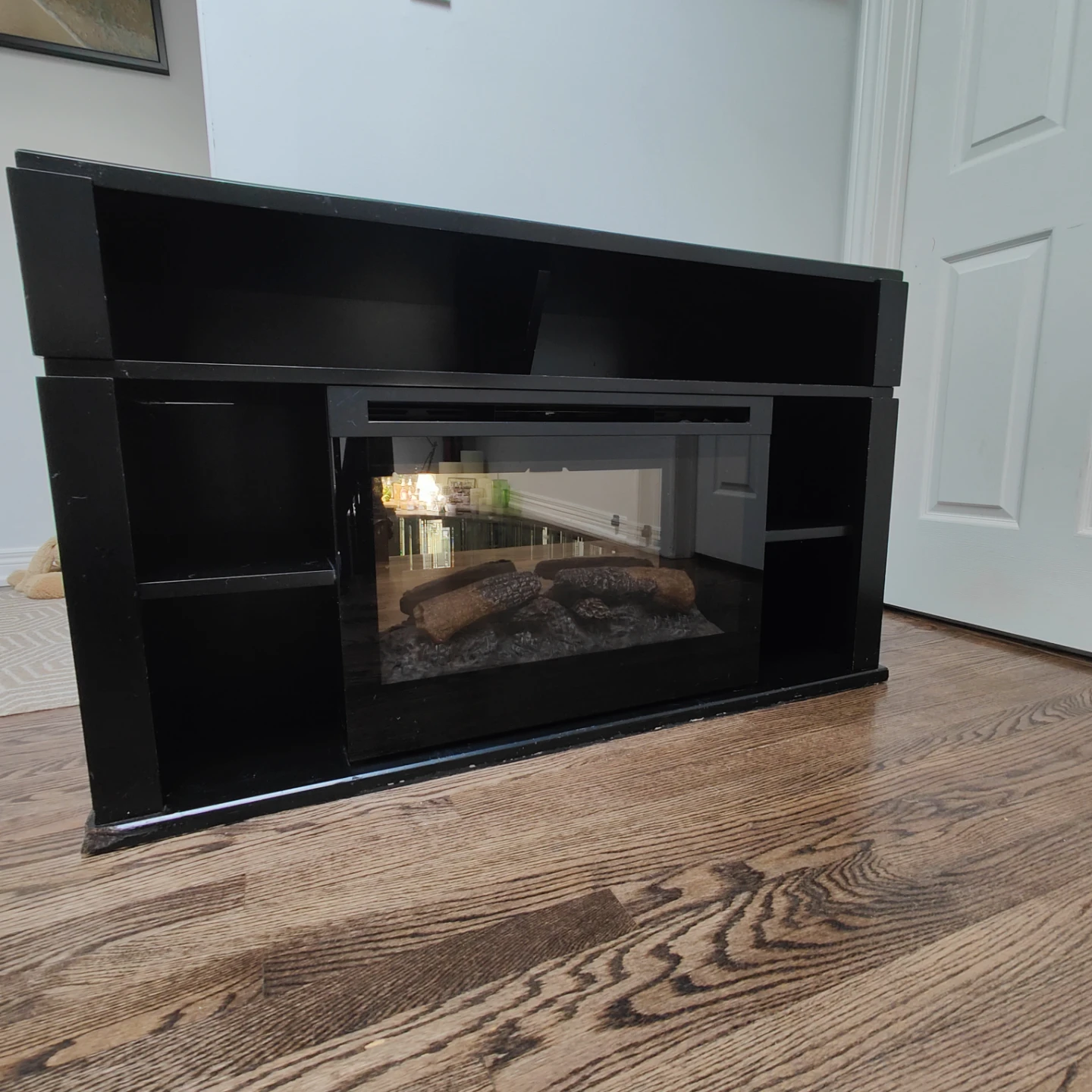 Black electric fireplace tv shelf table