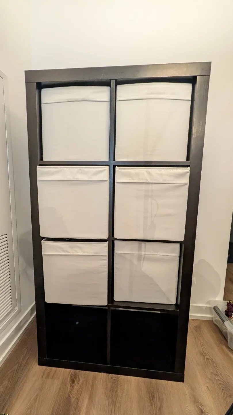 IKEA KALLAX Shelf Black-Brown with 6 inserts cream/off-white