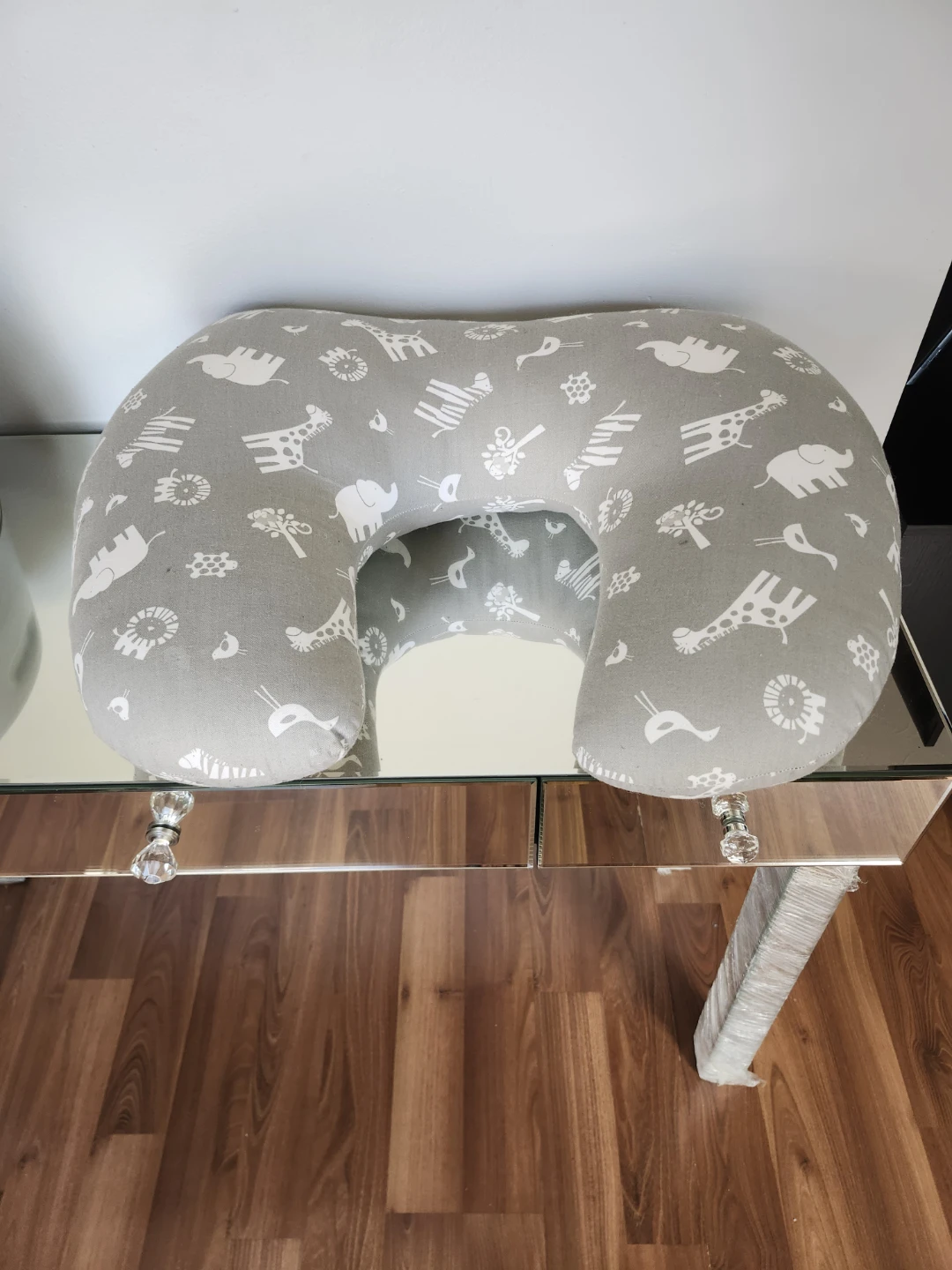 Grey Nursing Pillow with Animal Print