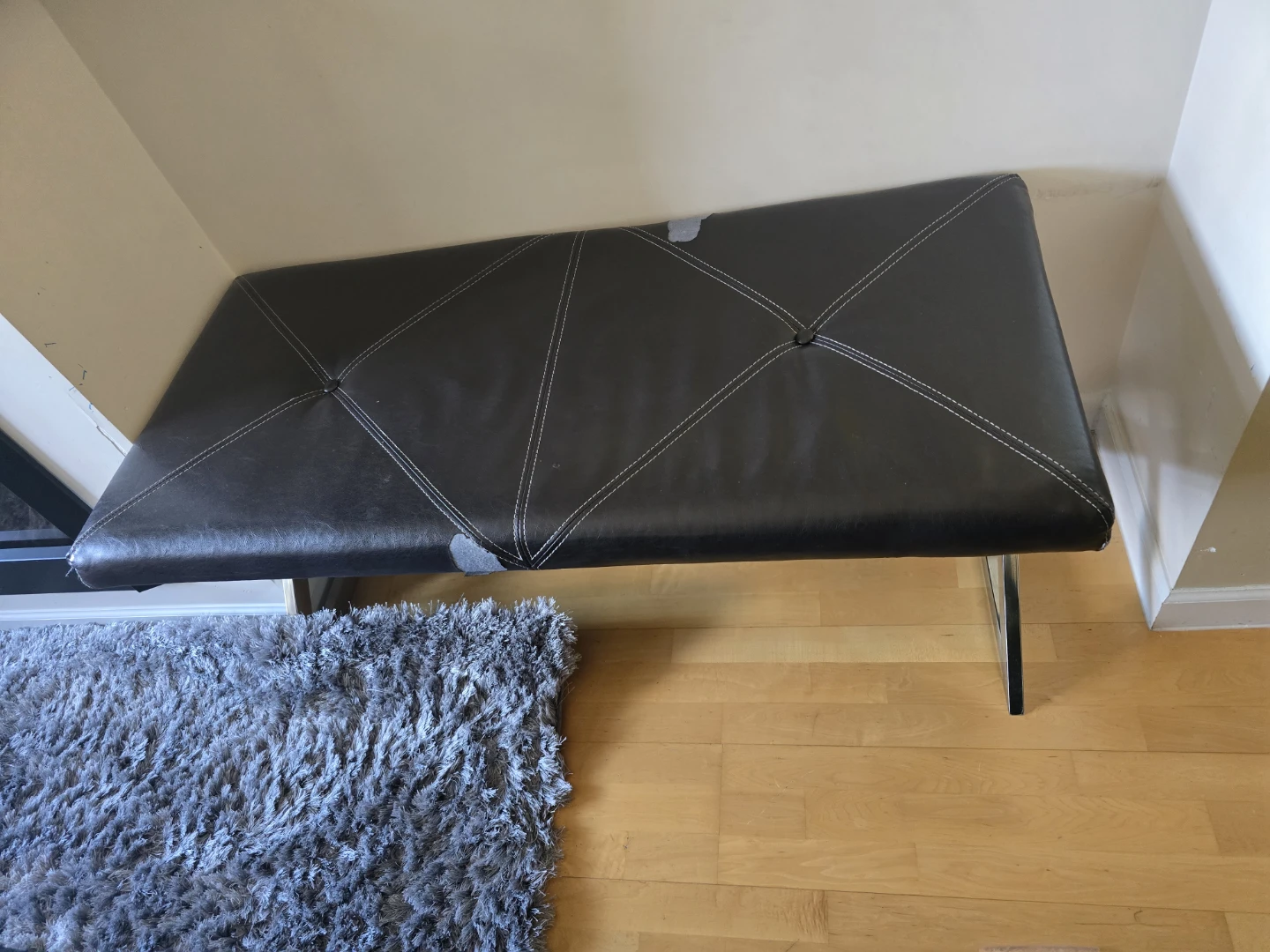Black Faux Leather Bench with Chrome Legs - photo 2