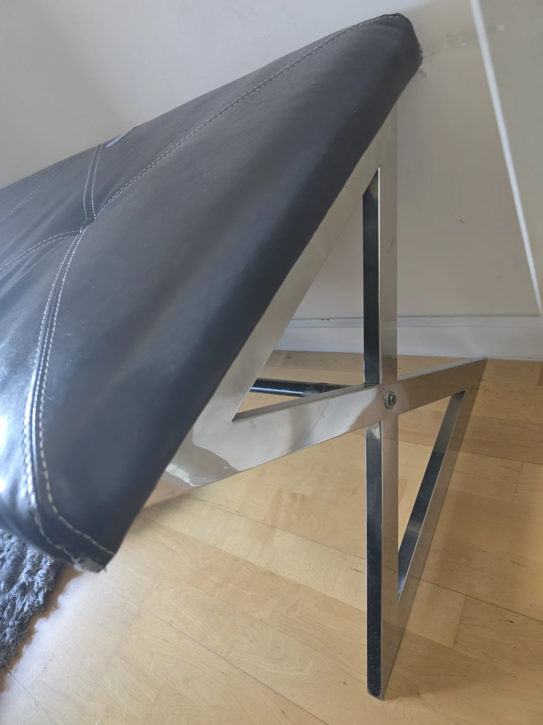 Black Faux Leather Bench with Chrome Legs - photo 3