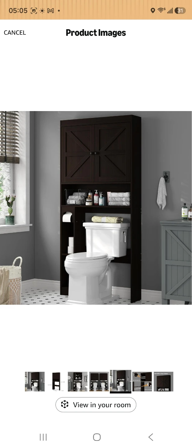 Brown Bathroom Storage Shelf Unit Over Toilet