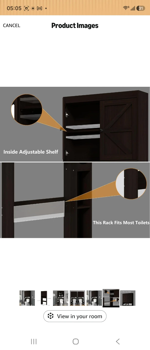 Brown Bathroom Storage Shelf Unit Over Toilet - photo 3