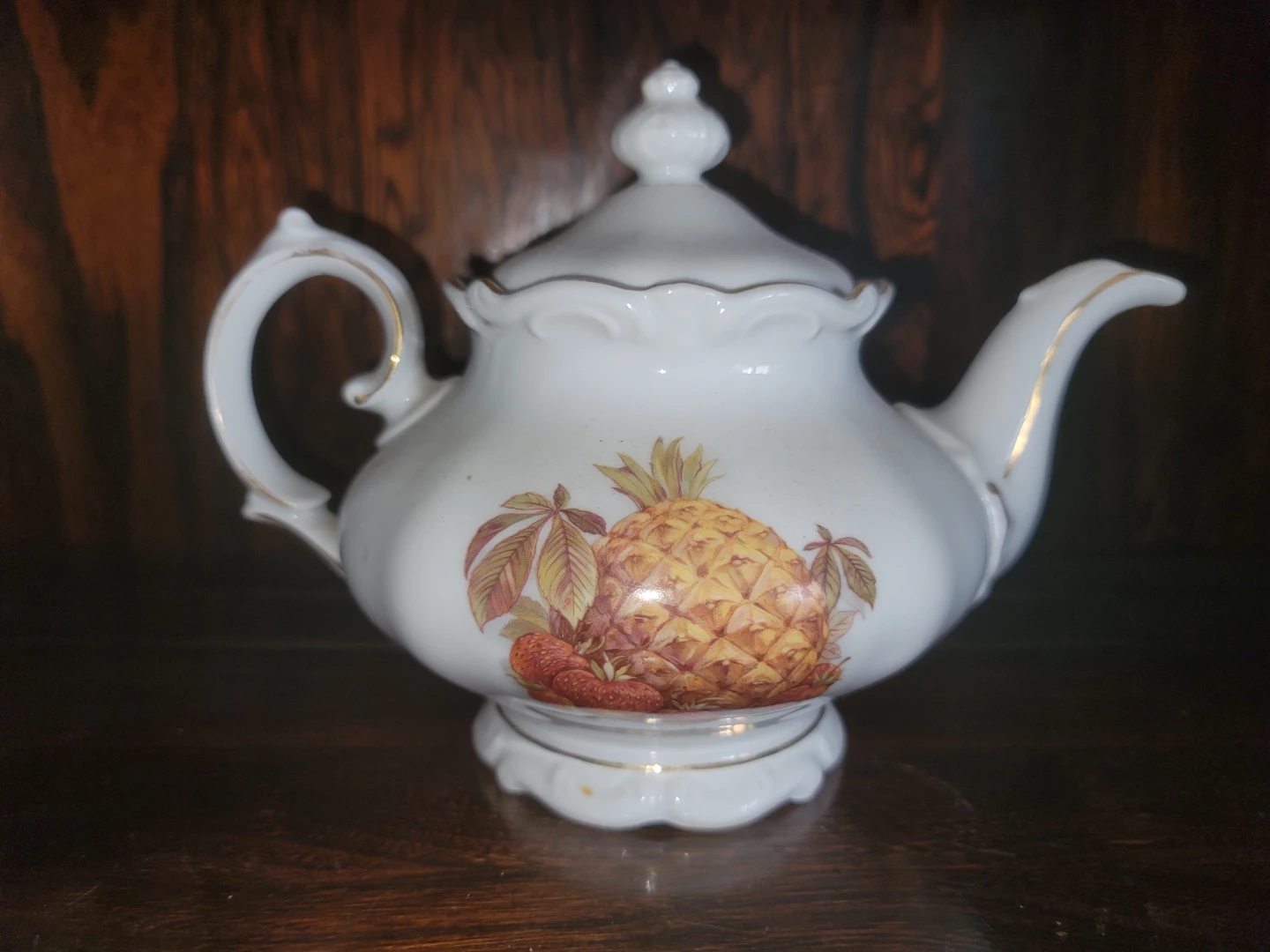Vintage White Porcelain Teapot with Fruit Design - photo 3