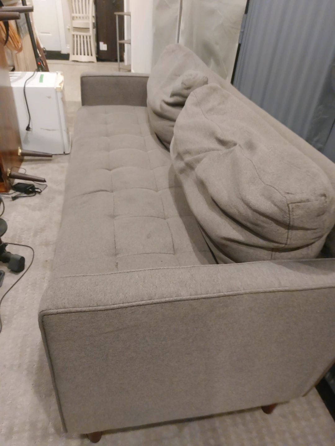 Grey Tufted Sofa with Accent Pillows - photo 3
