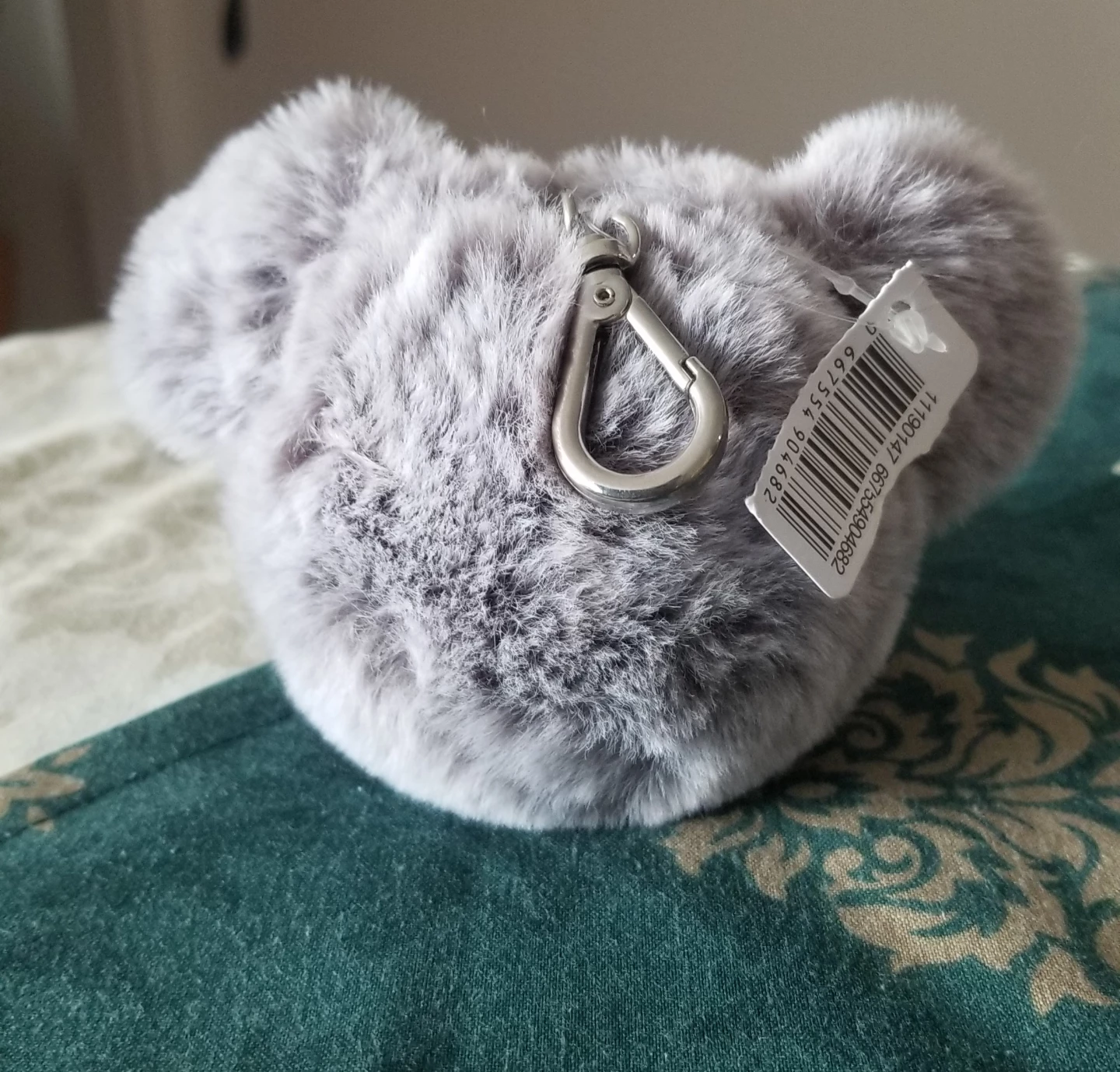 Grey Faux Fur Koala Keychain Style Sanitizer Holder - photo 4