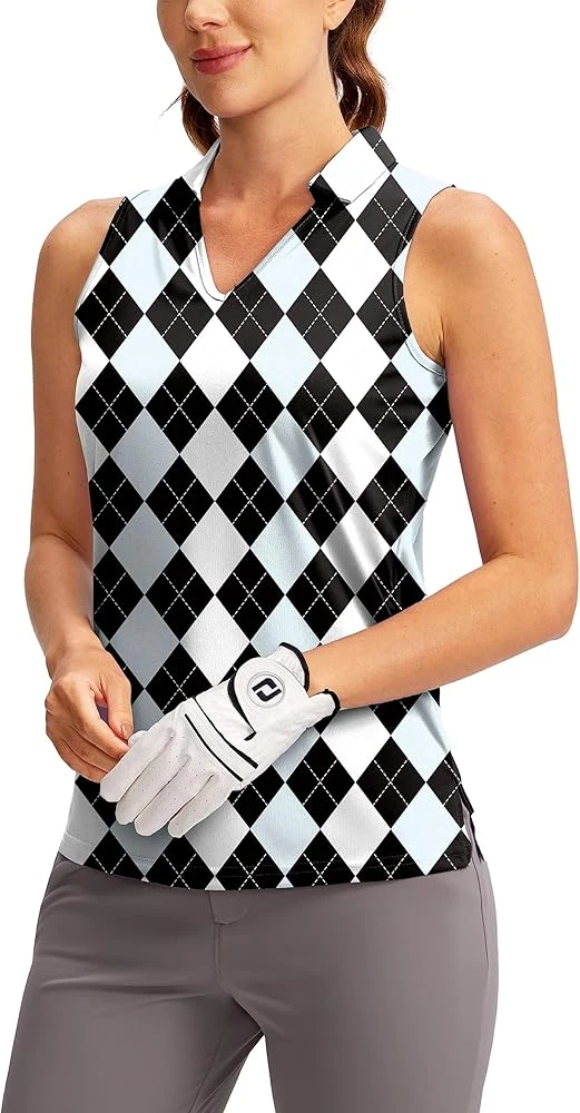 Sleeveless Argyle Golf Polo Shirt Size S