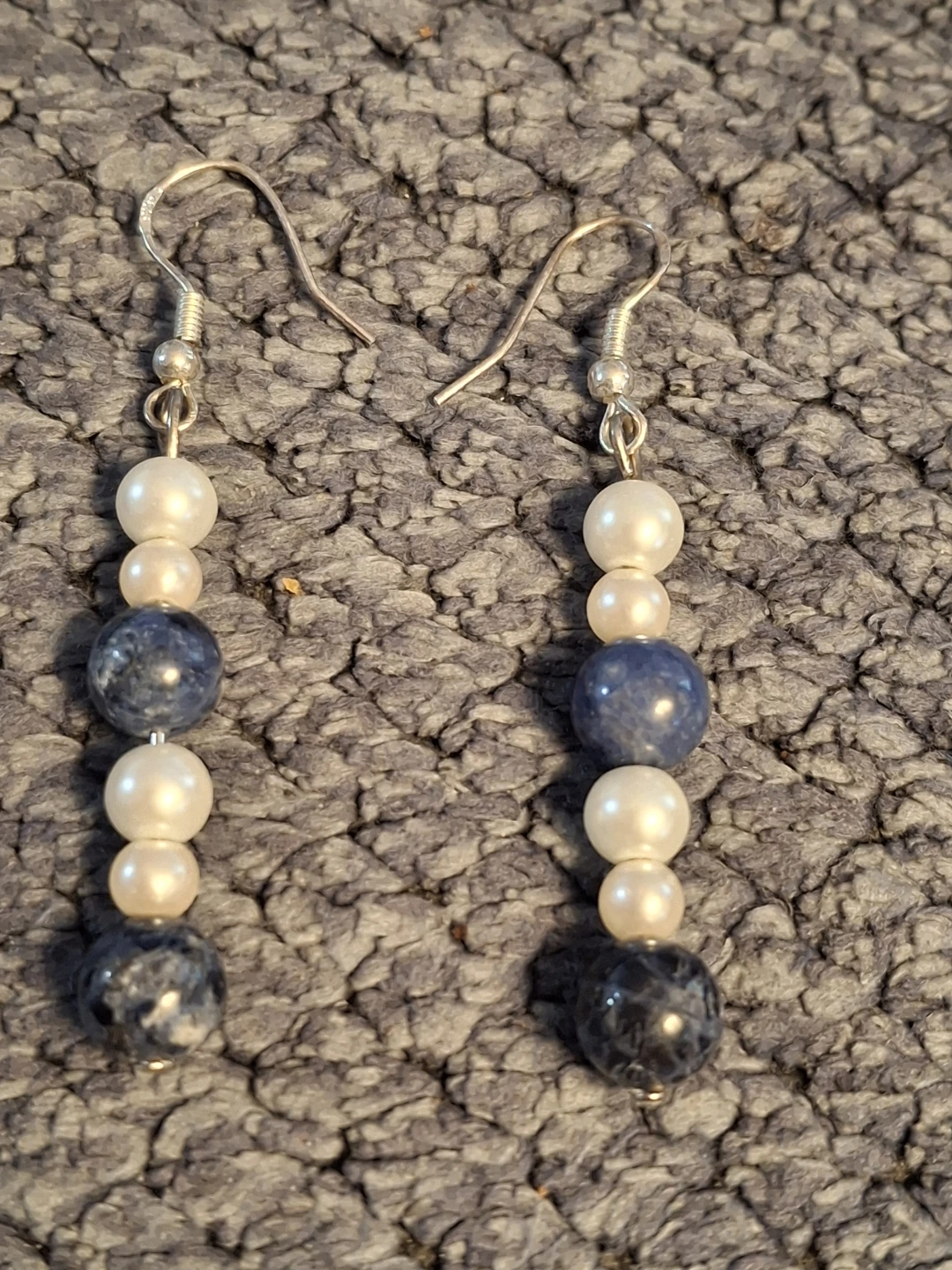 Handmade Sterling Silver Pearl and Sodalite Earrings
