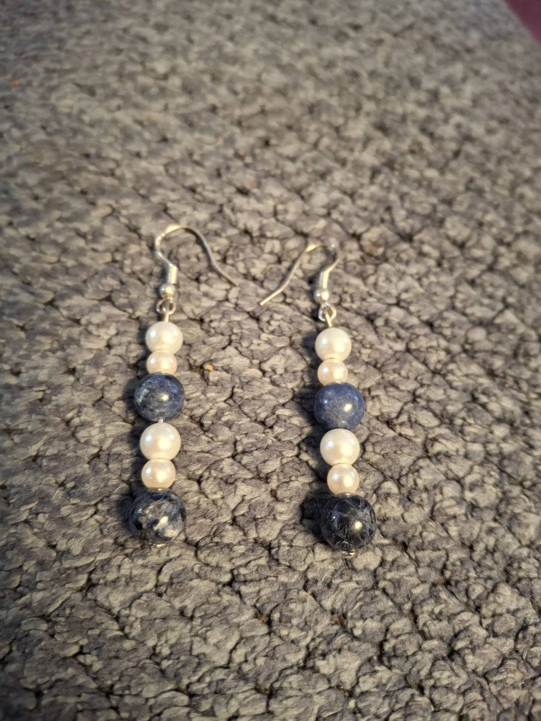 Handmade Sterling Silver Pearl and Sodalite Earrings - photo 2