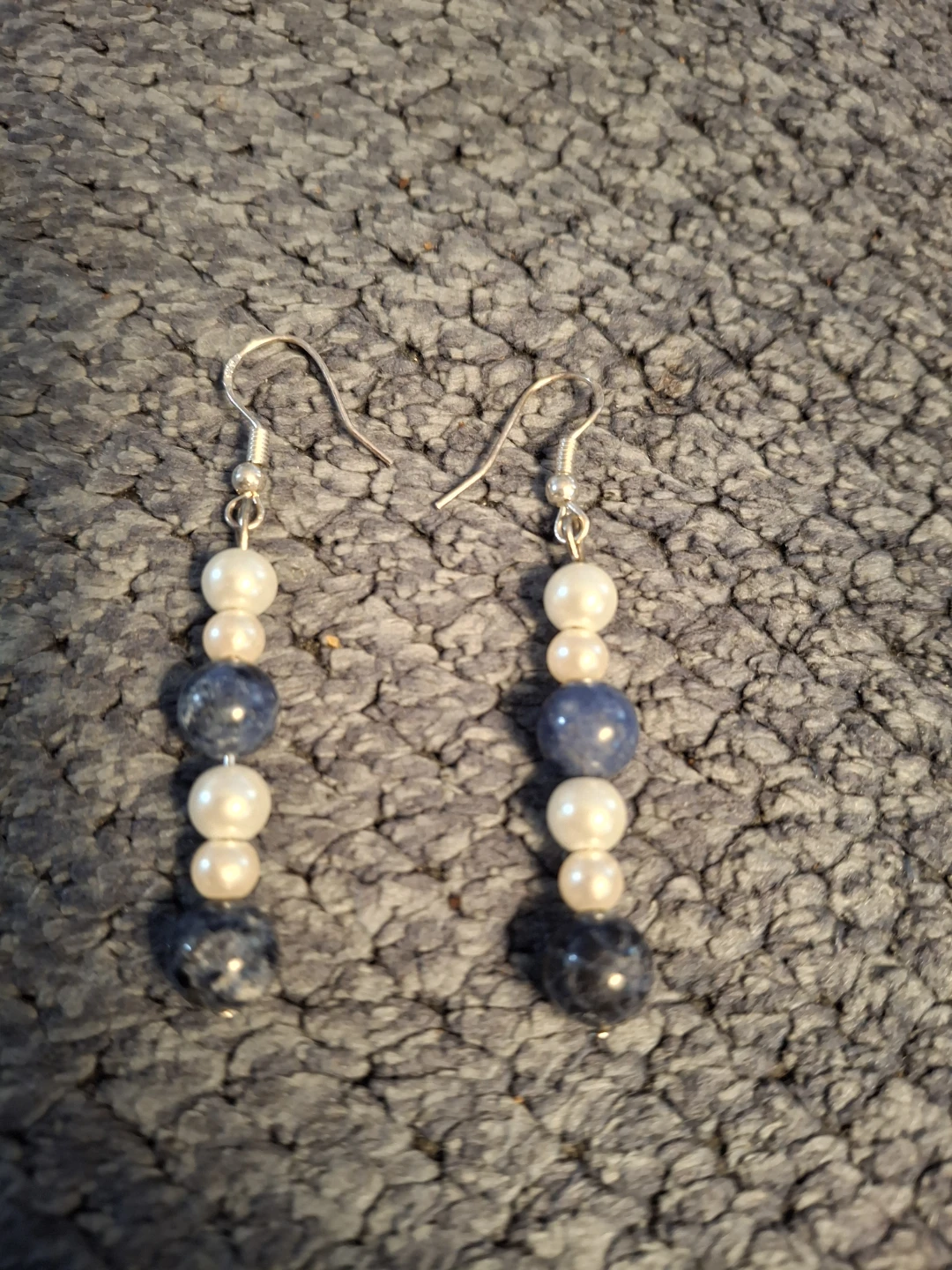 Handmade Sterling Silver Pearl and Sodalite Earrings - photo 3