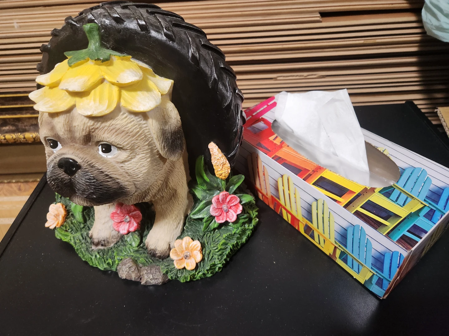 Brand new Solar Powered Pug Garden Statue with Light-Up Flowers