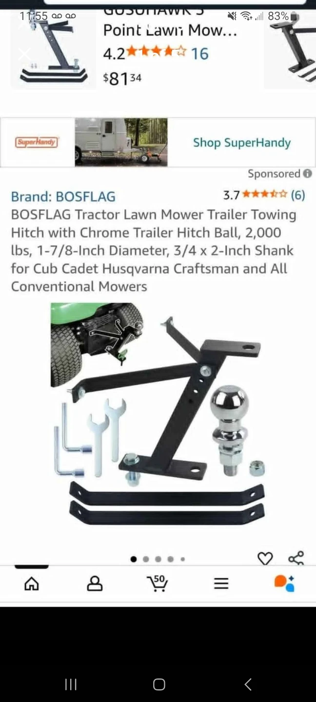 BOSFLAG Tractor Lawn Mower Trailer Hitch with Chrome Hitch Ball