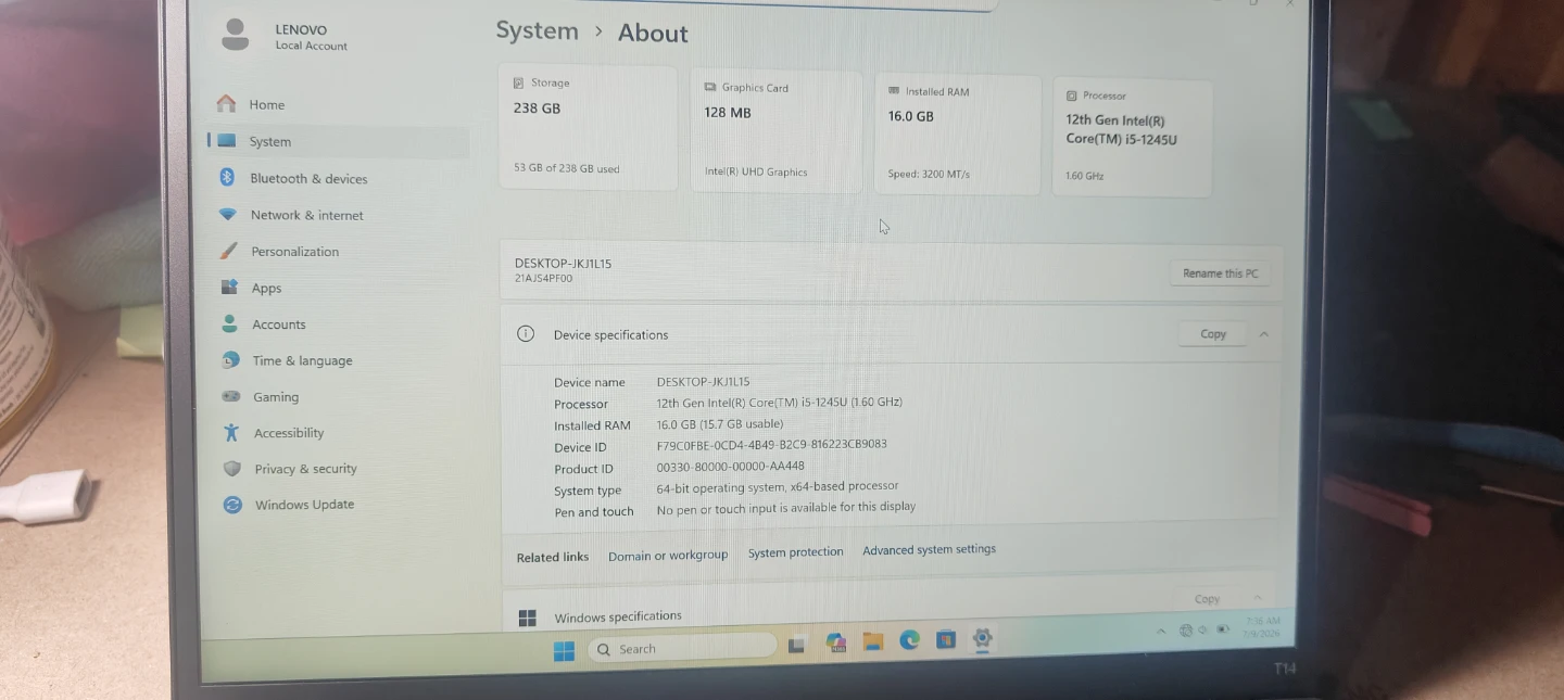 LENOVO THINKPAD  T14 GEN 3 LAPTOP - photo 5