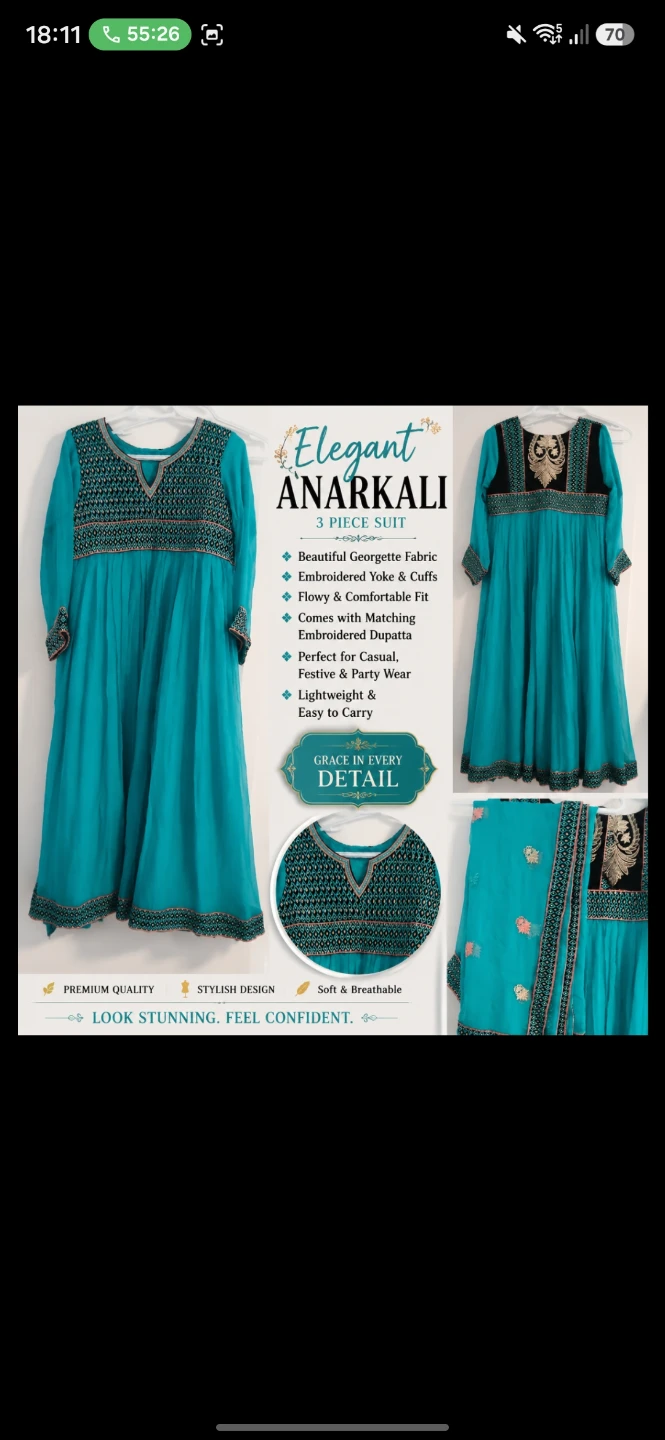Elegant Anarkali 3 Piece Suit Teal, brand new - photo 3