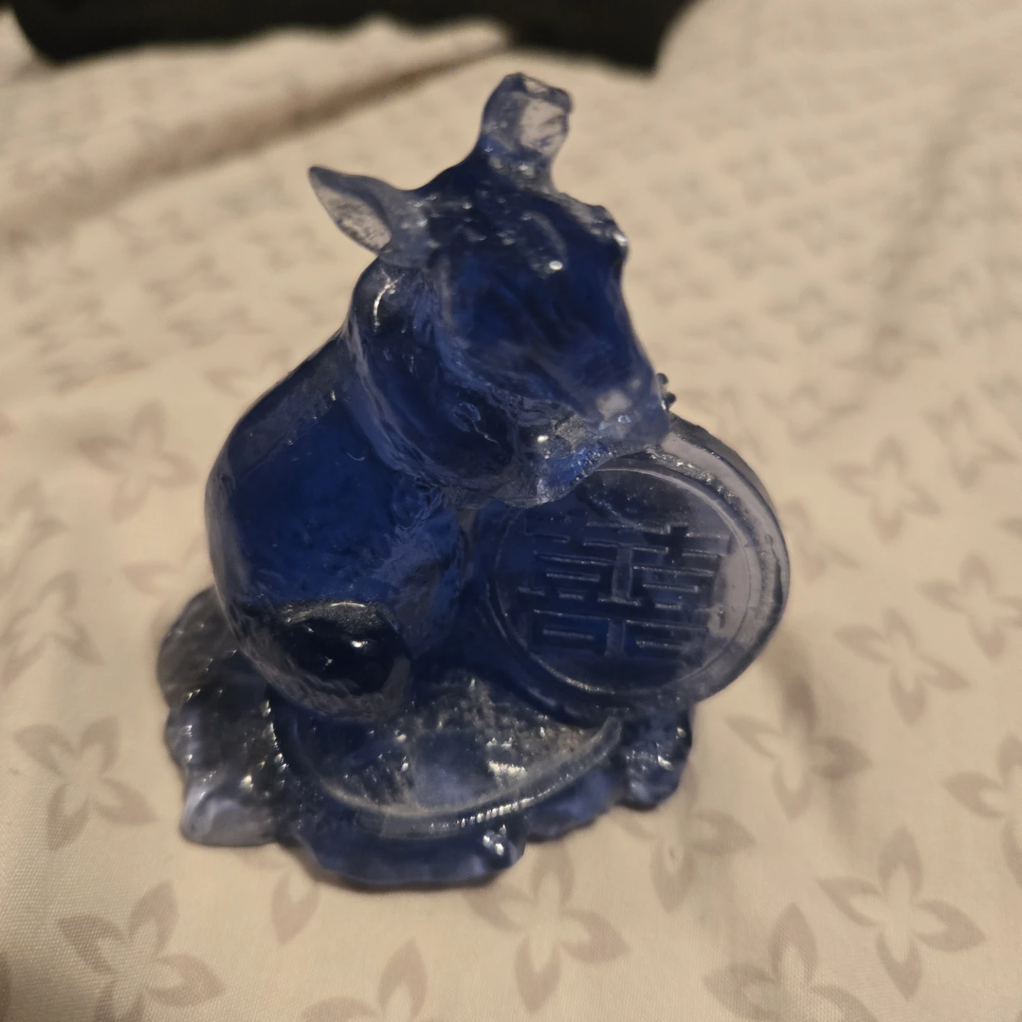 Blue Glass Figurine - Rat Holding Coin
