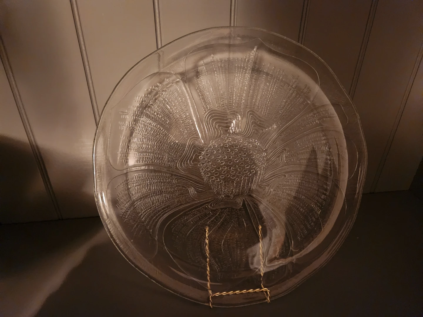 Clear Glass Serving Platter with Floral Design