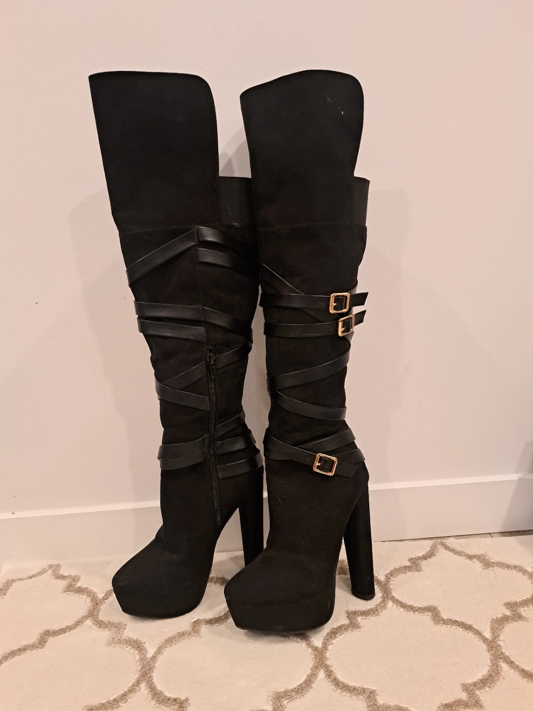 Black Over-the-Knee Platform Boots with Buckle Straps - photo 3
