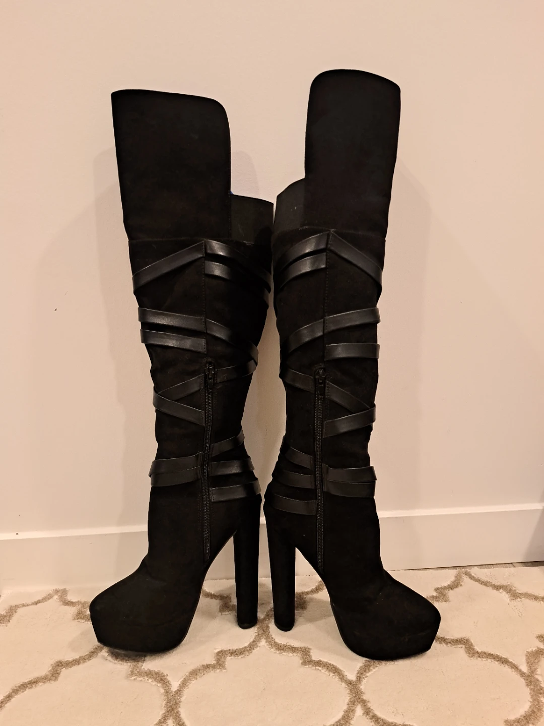 Black Over-the-Knee Platform Boots with Buckle Straps - photo 5