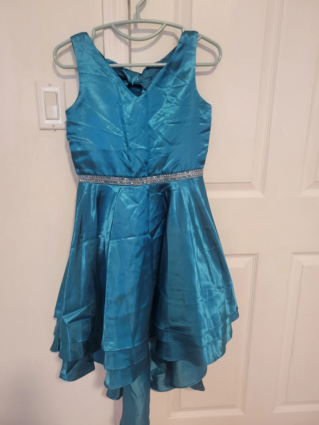 Teal Satin Bow Back Dress