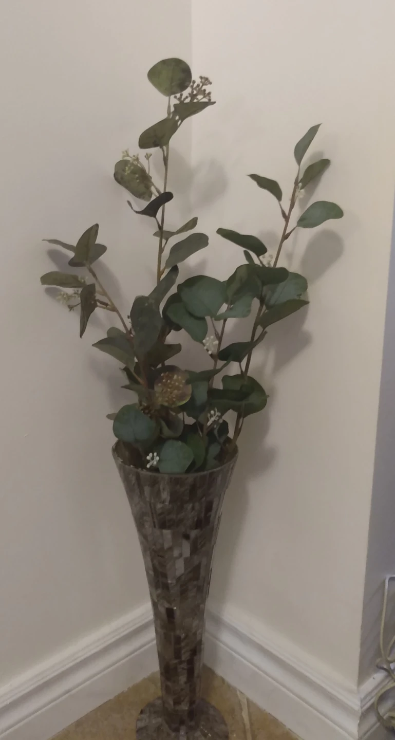Decorative Faux Eucalyptus Arrangement in Mosaic Vase - photo 2