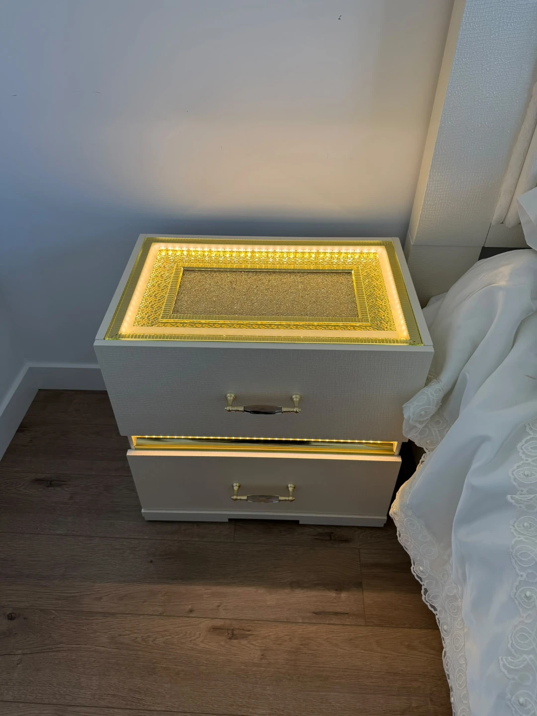 White Nightstand with LED Lights
