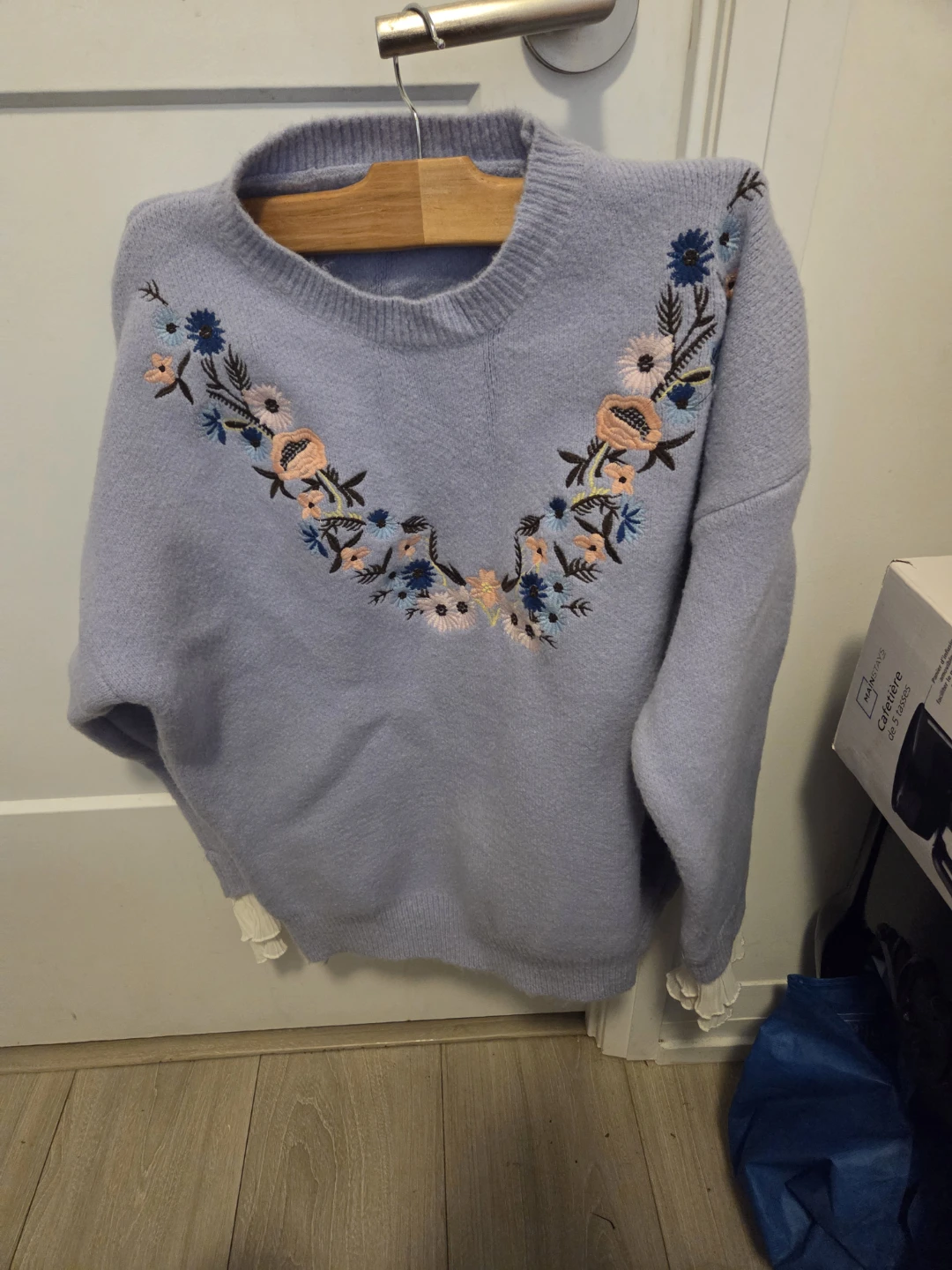 Light Blue Embroidered Floral Sweater