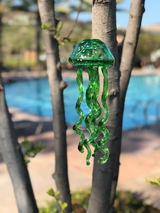 Green Glass Jellyfish Wind Chime