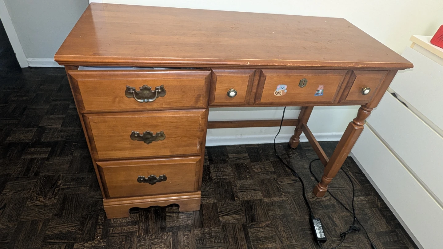 Vintage Wooden Desk with Drawers - photo 2