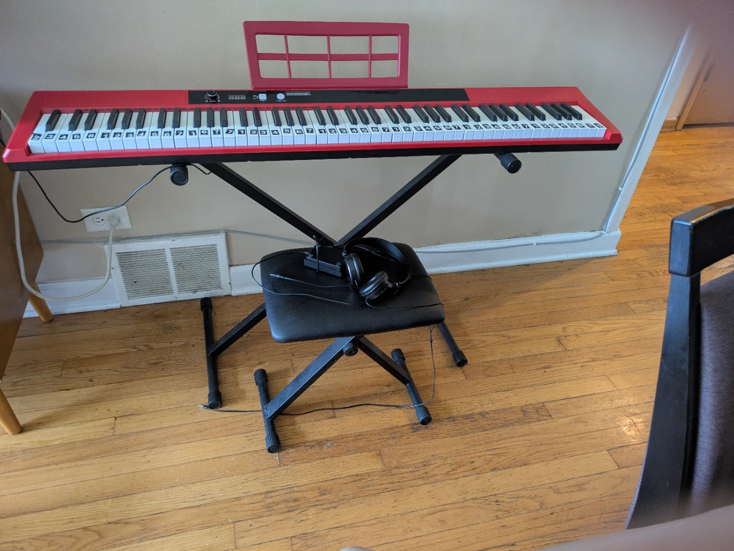 Red Digital Keyboard with Stand and Headphones