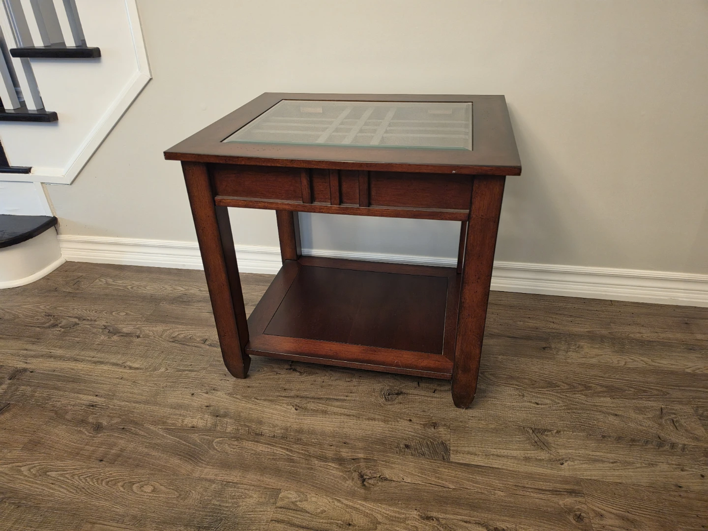 Wooden End Table with Glass Top