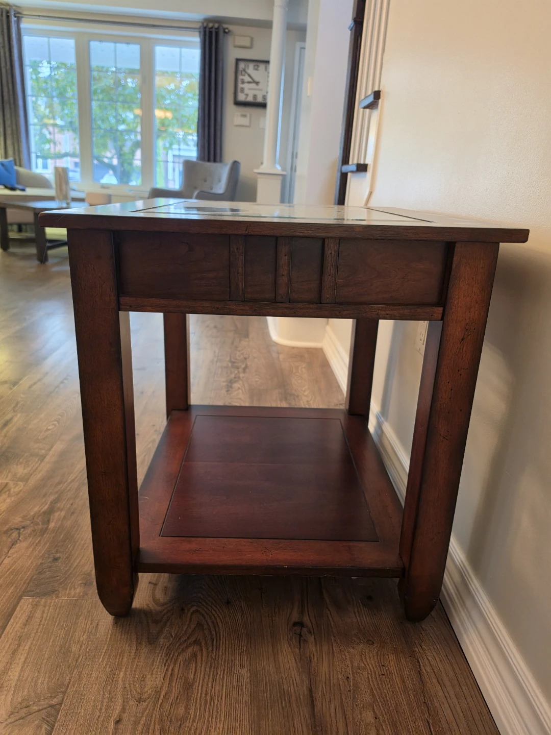 Wooden End Table with Glass Top - photo 2