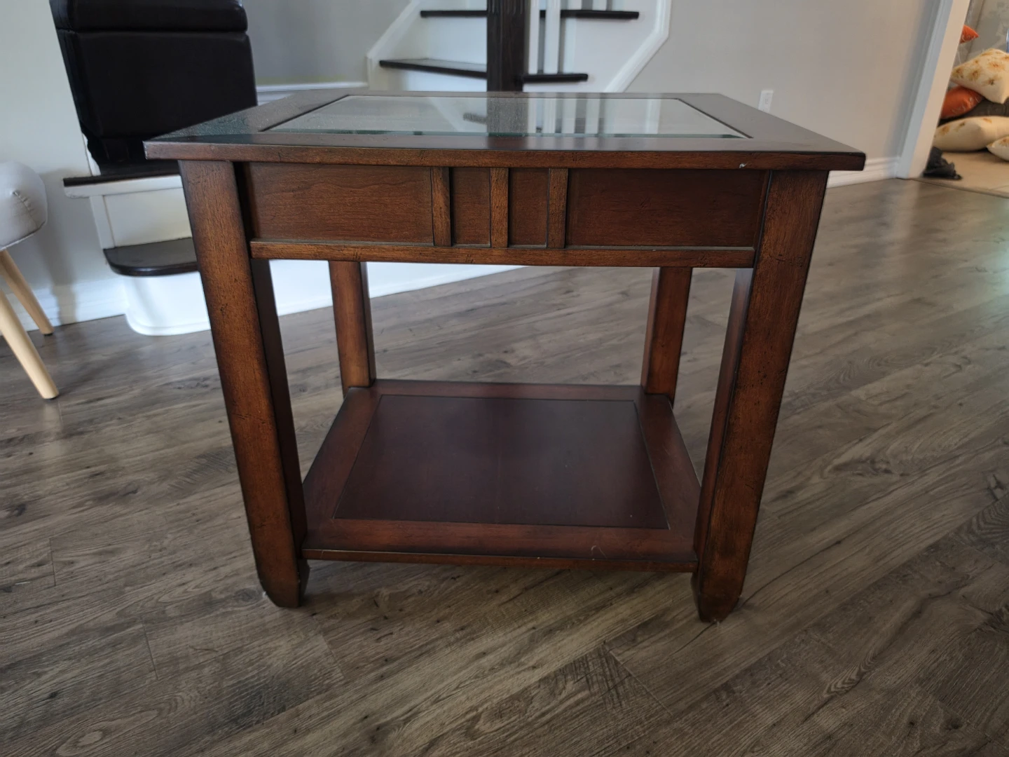 Wooden End Table with Glass Top - photo 3