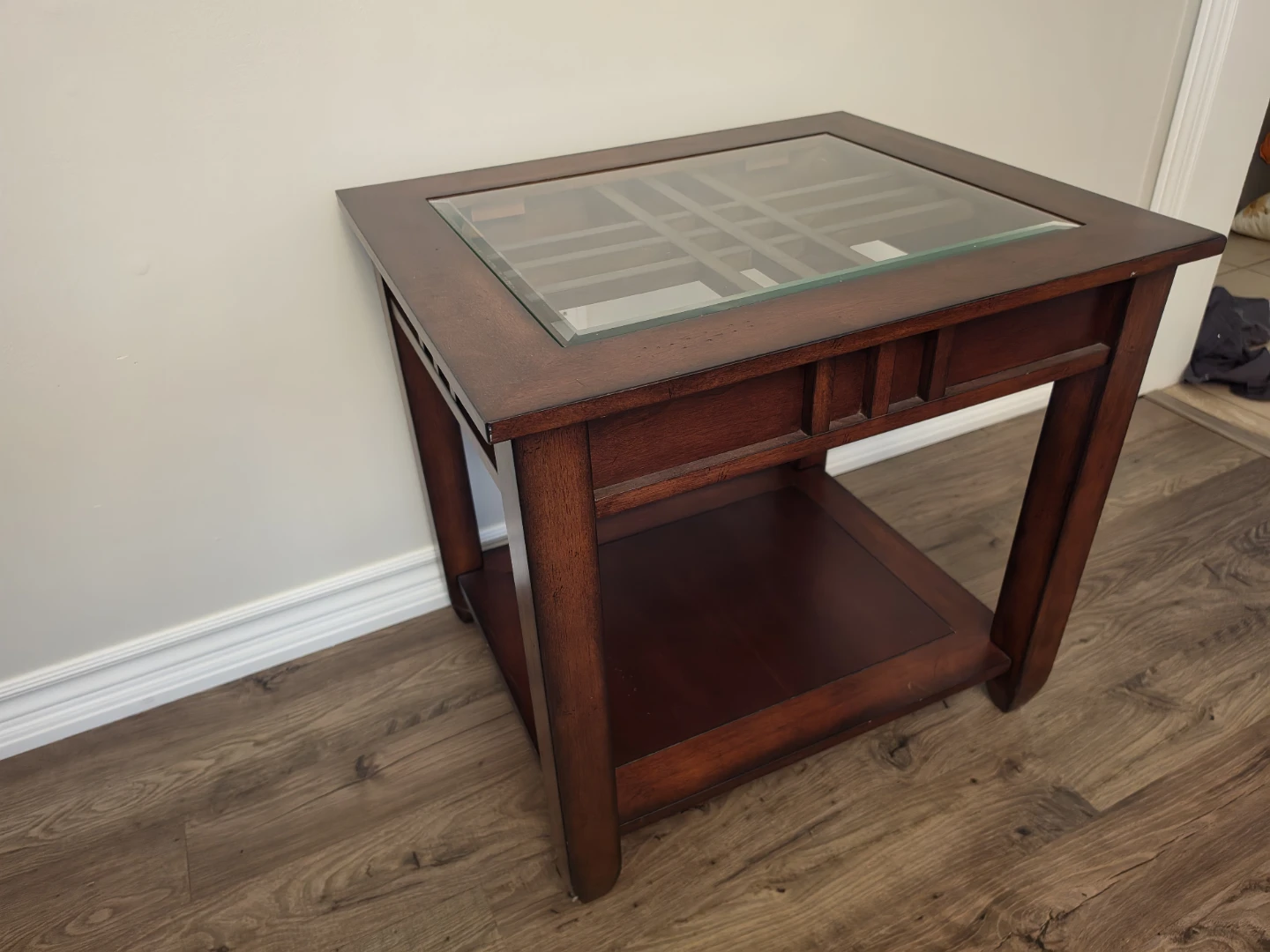 Wooden End Table with Glass Top - photo 4