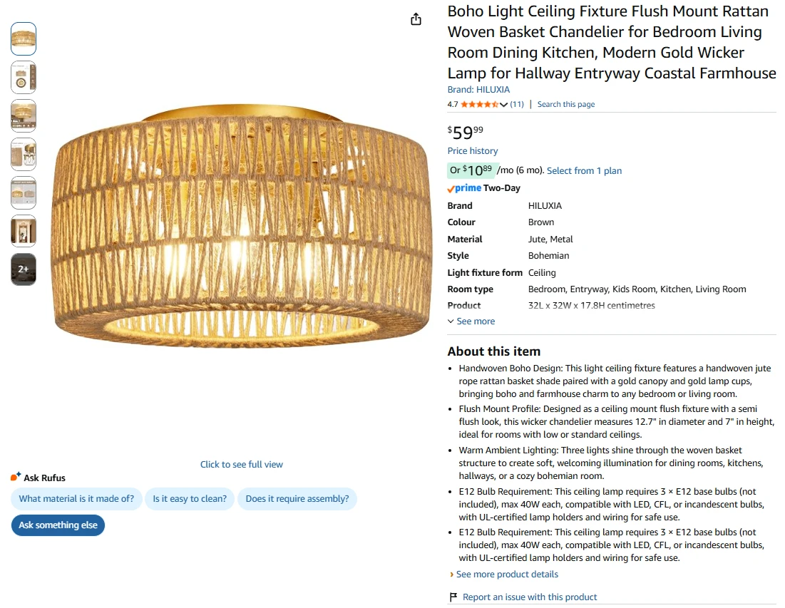 Boho Woven Basket Chandelier Ceiling Light Fixture - Brown - photo 3