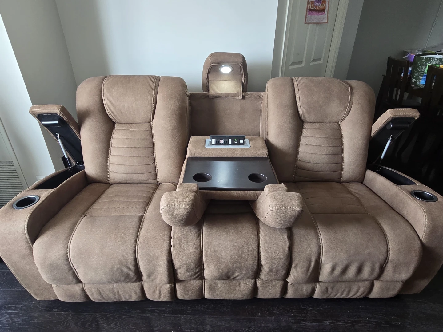 Brown Double Recliner with Power and Cup Holders - photo 2